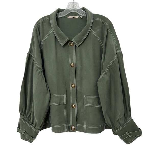 Soft Surroundings Cropped Green D'orze Button up Jacket Women's size 3X - Picture 1 of 8